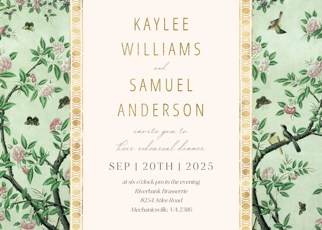 Green vintage textile - prova yemeği davetiyesi